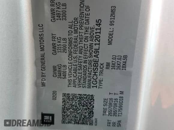 2020 Chevrolet Colorado 2WD Work Truck with VIN 1GCHSBEA9L1201145, listed as a Copart auction lot 66556705 with 96,051 mi miles and Salvage title. Bid and sale history available at DreamBid. Image 13.