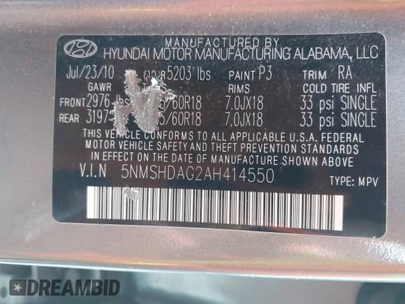 2010 Hyundai Santa Fe SE с VIN 5NMSHDAG2AH414550, выставлен на аукционе IAAI как лот 43022610 с пробегом 155 531 миль миль и . История ставок и продаж доступна на DreamBid. Изображение 9.