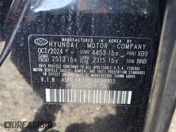 2025 Hyundai Sonata SEL with VIN KMHL64JA3SA459333, listed as a Copart auction lot 83788575 with 16,281 mi miles and Salvage title. Bid and sale history available at DreamBid. Image 13.