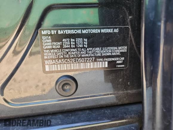 2014 BMW 5 Series 528i с VIN WBA5A5C52ED507227, выставлен на аукционе Copart как лот 87253505 с пробегом 167 743 миль миль и Чистый • Clean title. История ставок и продаж доступна на DreamBid. Изображение 12.