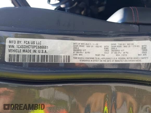 2023 Dodge Durango R/T Plus с VIN 1C4SDHCT0PC686681, выставлен на аукционе IAAI как лот 43096395 с пробегом Не указан миль и . История ставок и продаж доступна на DreamBid. Изображение 9.