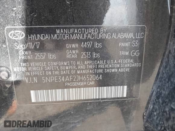 2018 Hyundai Sonata SEL with VIN 5NPE34AF2JH652064, listed as a IAAI auction lot 43032955 with 137,762 mi miles and . Bid and sale history available at DreamBid. Image 9.