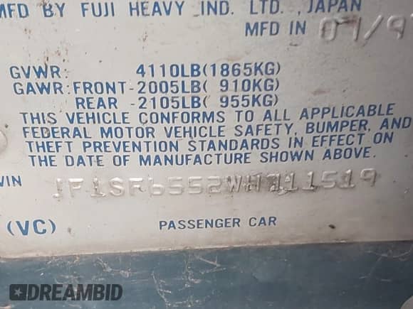 1998 Subaru Forester S with VIN JF1SF6552WH711519, listed as a IAAI auction lot 43501141 with 988,882 mi miles and . Bid and sale history available at DreamBid. Image 9.