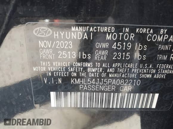 2023 Hyundai Sonata Limited с VIN KMHL54JJ5PA082210, выставлен на аукционе IAAI как лот 43202891 с пробегом 21 621 миль миль и . История ставок и продаж доступна на DreamBid. Изображение 9.