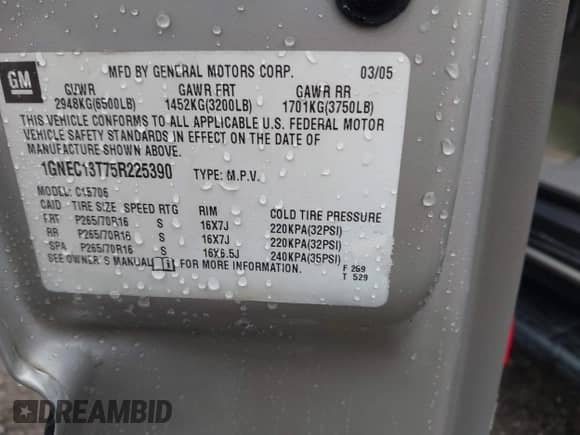 2005 Chevrolet Tahoe LT с VIN 1GNEC13T75R225390, выставлен на аукционе IAAI как лот 41573973 с пробегом 299 060 миль миль и . История ставок и продаж доступна на DreamBid. Изображение 9.