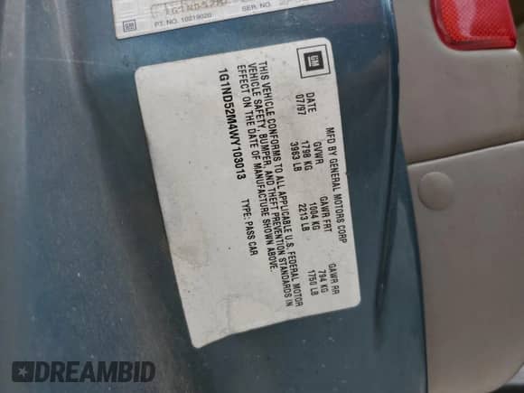 1998 Chevrolet Malibu с VIN 1G1ND52M4WY103013, выставлен на аукционе Copart как лот 58974015 с пробегом 180 503 миль миль и Списание • Salvage title. История ставок и продаж доступна на DreamBid. Изображение 12.