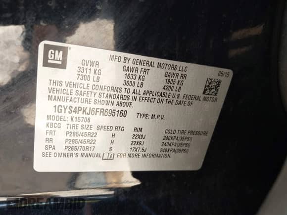 2015 Cadillac Escalade Platinum z VIN 1GYS4PKJ6FR695160, wystawiony jako IAAI lot #42664381 z przebiegiem 135 569 mil mil oraz . Historia ofert i sprzedaży dostępna na DreamBid. Obrazek 9.