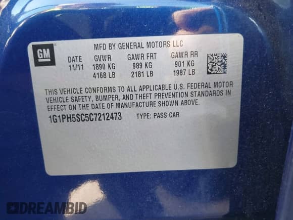 2012 Chevrolet Cruze LTZ z VIN 1G1PH5SC5C7212473, wystawiony jako IAAI lot #43280774 z przebiegiem 87 420 mil mil oraz . Historia ofert i sprzedaży dostępna na DreamBid. Obrazek 9.