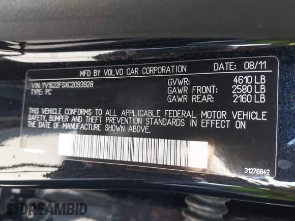 2012 Volvo S60 T5 с VIN YV1622FSXC2093928, выставлен на аукционе IAAI как лот 42684244 с пробегом 121 791 миль миль и . История ставок и продаж доступна на DreamBid. Изображение 9.