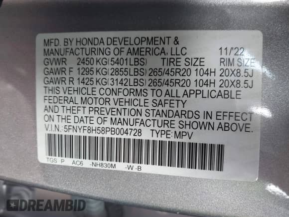 2023 Honda Passport EX-L с VIN 5FNYF8H58PB004728, выставлен на аукционе IAAI как лот 43093866 с пробегом 30 887 миль миль и . История ставок и продаж доступна на DreamBid. Изображение 9.
