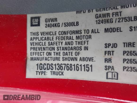 2006 Chevrolet Colorado 3LT with VIN 1GCDS136768161151, listed as a IAAI auction lot 43158010 with 240,617 mi miles and . Bid and sale history available at DreamBid. Image 12.
