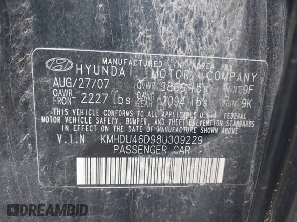 2008 Hyundai Elantra GLS с VIN KMHDU46D98U309229, выставлен на аукционе IAAI как лот 42826879 с пробегом 180 383 миль миль и . История ставок и продаж доступна на DreamBid. Изображение 9.
