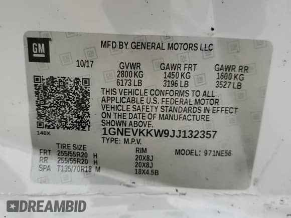 2018 Chevrolet Traverse High Country with VIN 1GNEVKKW9JJ132357, listed as a Copart auction lot 80725745 with 75,370 mi miles and Salvage title. Bid and sale history available at DreamBid. Image 13.