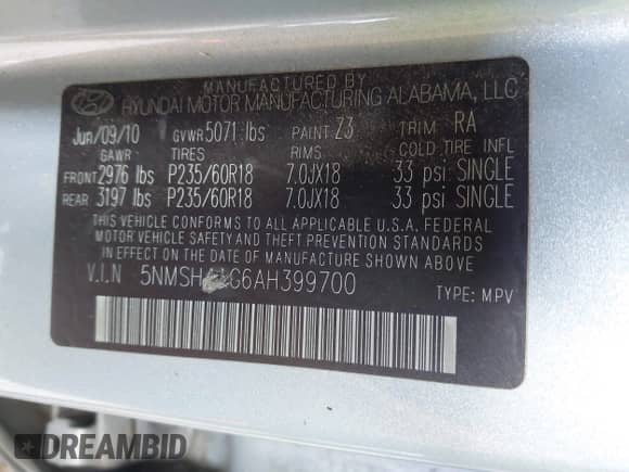 2010 Hyundai Santa Fe SE с VIN 5NMSH4AG6AH399700, выставлен на аукционе IAAI как лот 42985972 с пробегом 207 696 миль миль и . История ставок и продаж доступна на DreamBid. Изображение 9.