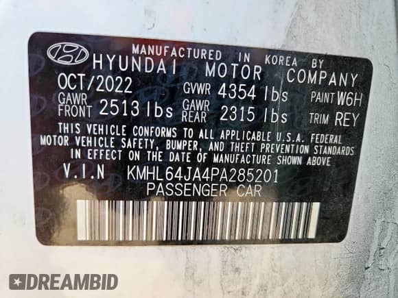 2023 Hyundai Sonata SEL с VIN KMHL64JA4PA285201, выставлен на аукционе Copart как лот 81311105 с пробегом 50 370 миль миль и Списание • Salvage title. История ставок и продаж доступна на DreamBid. Изображение 12.