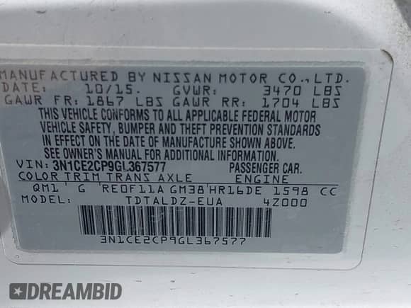 2016 Nissan Note S Plus с VIN 3N1CE2CP9GL367577, выставлен на аукционе IAAI как лот 41837179 с пробегом 54 262 миль миль и . История ставок и продаж доступна на DreamBid. Изображение 9.