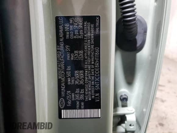 2024 Hyundai Santa Cruz SEL с VIN 5NTJCDDE8RH111860, выставлен на аукционе Copart как лот 74946424 с пробегом 6 233 миль миль и Списание • Salvage title. История ставок и продаж доступна на DreamBid. Изображение 13.