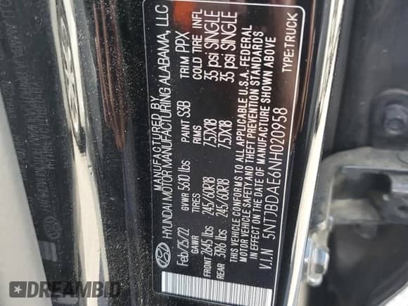 2022 Hyundai Santa Cruz SEL с VIN 5NTJBDAE6NH020958, выставлен на аукционе Copart как лот 71040394 с пробегом 35 809 миль миль и Списание • Salvage title. История ставок и продаж доступна на DreamBid. Изображение 12.