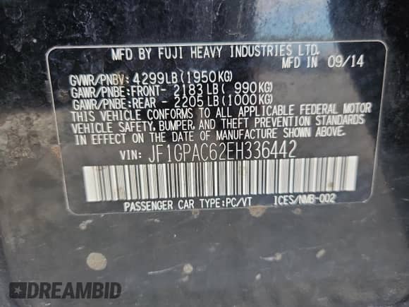 2014 Subaru Impreza Premium with VIN JF1GPAC62EH336442, listed as a Copart auction lot 84211235 with 118,984 mi miles and Salvage title. Bid and sale history available at DreamBid. Image 13.