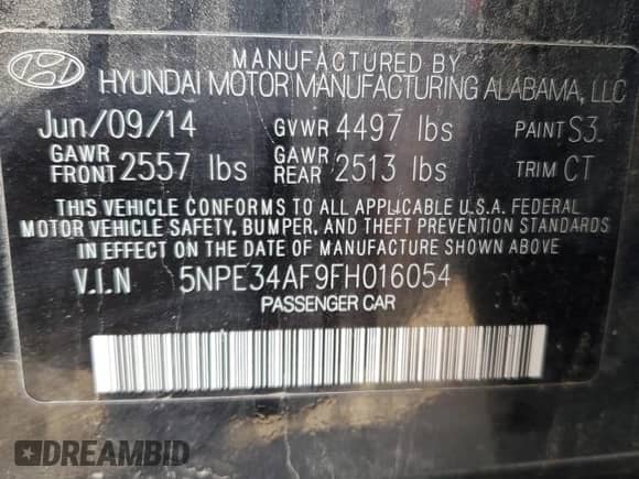 2015 Hyundai Sonata Limited с VIN 5NPE34AF9FH016054, выставлен на аукционе Copart как лот 81134775 с пробегом 56 248 миль миль и Списание • Salvage title. История ставок и продаж доступна на DreamBid. Изображение 13.