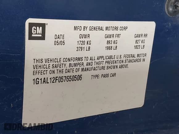 2005 Chevrolet Cobalt LS с VIN 1G1AL12F057650506, выставлен на аукционе IAAI как лот 42004065 с пробегом 223 240 миль миль и . История ставок и продаж доступна на DreamBid. Изображение 9.