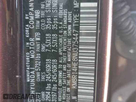 2022 Hyundai Palisade SE z VIN KM8R14HE8NU375447, wystawiony jako Copart lot #65284325 z przebiegiem 127 039 mil mil oraz Szkoda całkowita • Salvage title. Historia ofert i sprzedaży dostępna na DreamBid. Obrazek 13.