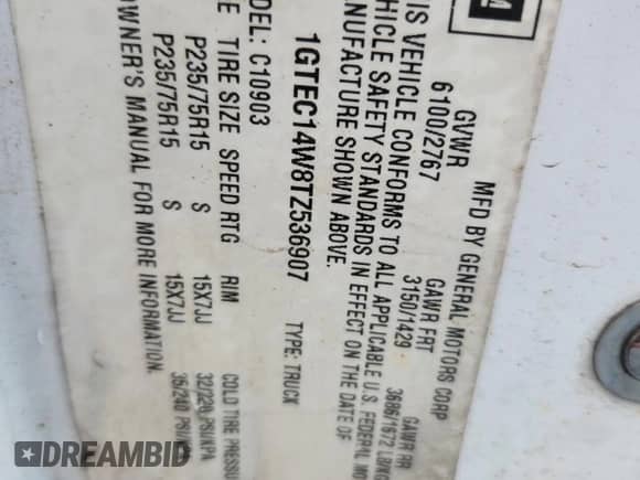 1996 GMC Sierra 1500 с VIN 1GTEC14W8TZ536907, выставлен на аукционе Copart как лот 65232855 с пробегом 282 841 миль миль и Списание • Salvage title. История ставок и продаж доступна на DreamBid. Изображение 12.