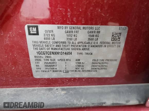 2017 Chevrolet Colorado 4WD LT с VIN 1GCGTCENXH1314904, выставлен на аукционе Copart как лот 52389555 с пробегом 96 646 миль миль и Списание • Salvage title. История ставок и продаж доступна на DreamBid. Изображение 12.