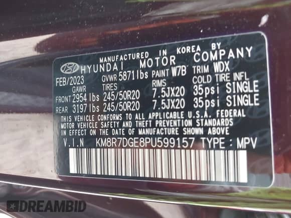 2023 Hyundai Palisade Calligraphy с VIN KM8R7DGE8PU599157, выставлен на аукционе IAAI как лот 43403503 с пробегом 38 922 миль миль и . История ставок и продаж доступна на DreamBid. Изображение 9.