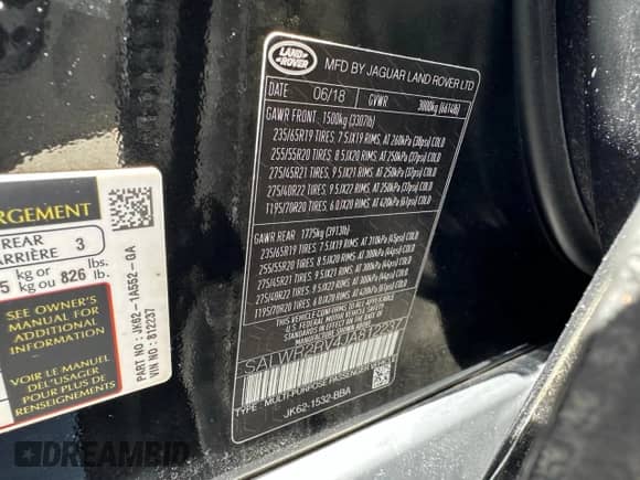 2018 Land Rover Range Rover Sport HSE with VIN SALWR2RV4JA812237, listed as a Copart auction lot 70306135 with 129,869 mi miles and Clean title. Bid and sale history available at DreamBid. Image 10.