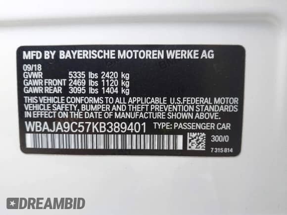 2019 BMW 5 Series 530e с VIN WBAJA9C57KB389401, выставлен на аукционе IAAI как лот 42565098 с пробегом 52 343 миль миль и . История ставок и продаж доступна на DreamBid. Изображение 9.