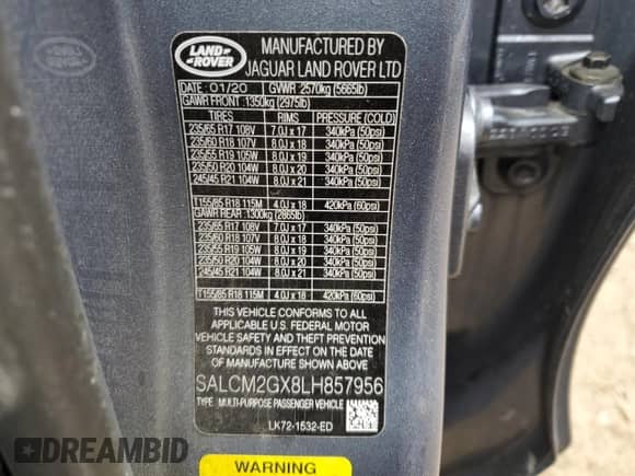 2020 Land Rover Discovery с VIN SALCM2GX8LH857956, выставлен на аукционе Copart как лот 78759793 с пробегом 61 518 миль миль и . История ставок и продаж доступна на DreamBid. Изображение 13.