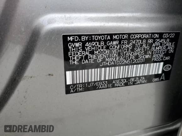 2022 Lexus IS 300 z VIN JTHDA1D22N5120231, wystawiony jako Copart lot #88272585 z przebiegiem 18 493 mil mil oraz Szkoda całkowita • Salvage title. Historia ofert i sprzedaży dostępna na DreamBid. Obrazek 12.