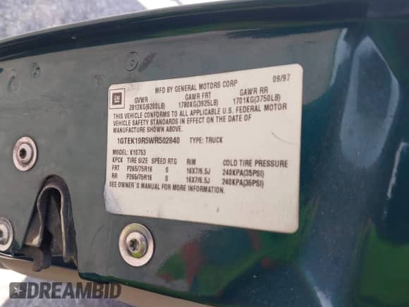 1998 GMC Sierra 1500 с VIN 1GTEK19R5WR502840, выставлен на аукционе IAAI как лот 42421421 с пробегом 186 206 миль миль и . История ставок и продаж доступна на DreamBid. Изображение 9.
