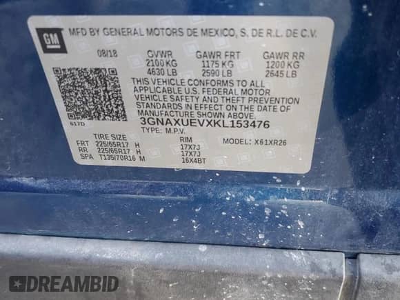 2019 Chevrolet Equinox LT with VIN 3GNAXUEVXKL153476, listed as a Copart auction lot 71776615 with 81,309 mi miles and Salvage title. Bid and sale history available at DreamBid. Image 13.