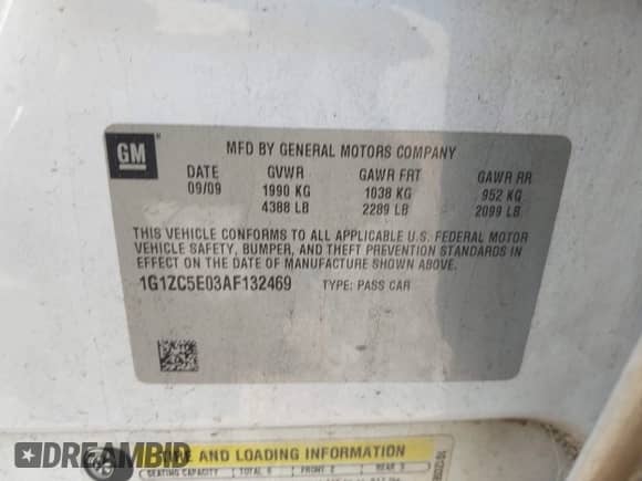 2010 Chevrolet Malibu 1LT с VIN 1G1ZC5E03AF132469, выставлен на аукционе IAAI как лот 43268375 с пробегом 433 085 миль миль и . История ставок и продаж доступна на DreamBid. Изображение 9.