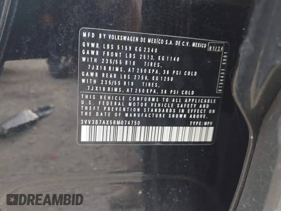 2024 Volkswagen Tiguan SE с VIN 3VV3B7AX5RM074750, выставлен на аукционе IAAI как лот 43136307 с пробегом 37 288 миль миль и . История ставок и продаж доступна на DreamBid. Изображение 9.