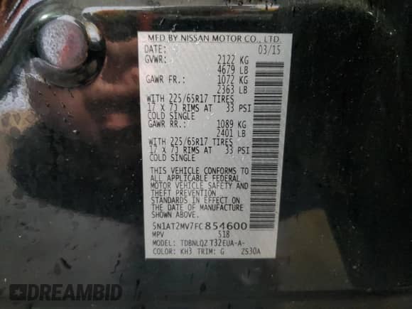 2015 Nissan Rogue SV с VIN 5N1AT2MV7FC854600, выставлен на аукционе Copart как лот 86431305 с пробегом 81 779 миль миль и Списание • Salvage title. История ставок и продаж доступна на DreamBid. Изображение 14.