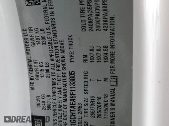 2015 Chevrolet Colorado 4WD WT with VIN 1GCHTAEA8F1133805, listed as a Copart auction lot 80111554 with 221,019 mi miles and Salvage title. Bid and sale history available at DreamBid. Image 12.