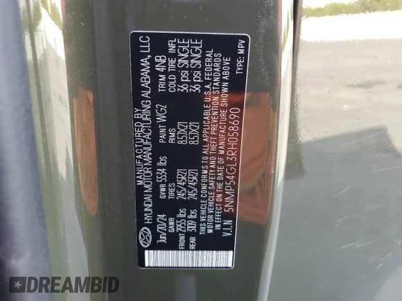 2024 Hyundai Santa Fe Calligraphy с VIN 5NMP54GL3RH058690, выставлен на аукционе Copart как лот 85148974 с пробегом 152 миль миль и Списание • Salvage title. История ставок и продаж доступна на DreamBid. Изображение 13.