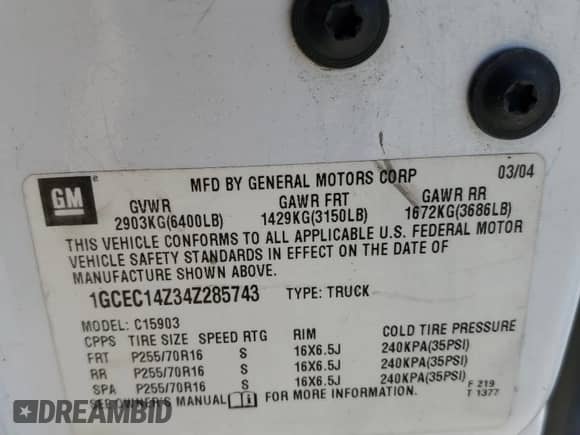 2004 Chevrolet Silverado 1500 Work Truck with VIN 1GCEC14Z34Z285743, listed as a Copart auction lot 70300965 with 229,174 mi miles and Clean title. Bid and sale history available at DreamBid. Image 12.