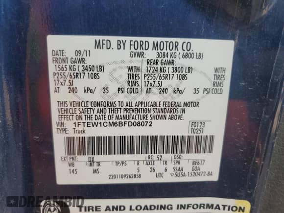 2011 Ford F-150 XL z VIN 1FTEW1CM6BFD08072, wystawiony jako Copart lot #81715505 z przebiegiem 240 475 mil mil oraz Czysty tytuł • Clean title. Historia ofert i sprzedaży dostępna na DreamBid. Obrazek 12.