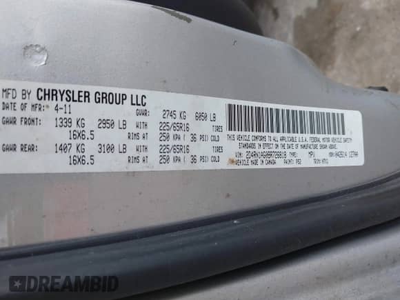 2011 Dodge Grand Caravan Cargo with VIN 2D4RN1AG0BR726818, listed as a IAAI auction lot 42187822 with 246,571 mi miles and . Bid and sale history available at DreamBid. Image 9.