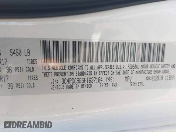 2015 Dodge Journey SXT with VIN 3C4PDCBG5FT637184, listed as a IAAI auction lot 43471933 with 199,483 mi miles and . Bid and sale history available at DreamBid. Image 9.