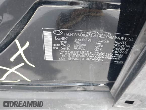 2022 Hyundai Santa Fe Limited с VIN 5NMS44AL4NH414841, выставлен на аукционе IAAI как лот 42648565 с пробегом 28 179 миль миль и . История ставок и продаж доступна на DreamBid. Изображение 9.
