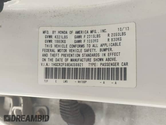 2014 Honda Accord Sport с VIN 1HGCR2F58EA059821, выставлен на аукционе IAAI как лот 43208993 с пробегом 125 369 миль миль и . История ставок и продаж доступна на DreamBid. Изображение 9.