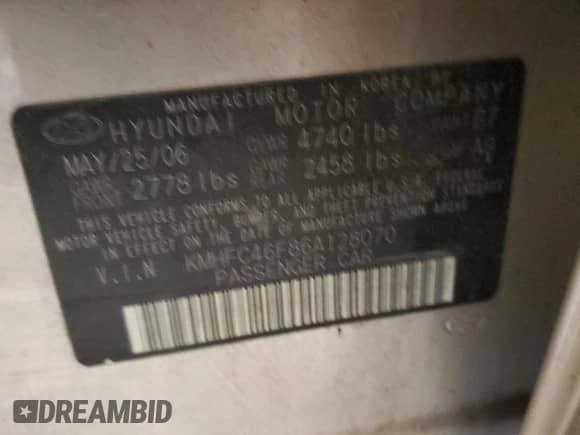 2006 Hyundai Azera SE z VIN KMHFC46F86A128070, wystawiony jako Copart lot #88057915 z przebiegiem Nie podano mil oraz Szkoda całkowita • Salvage title. Historia ofert i sprzedaży dostępna na DreamBid. Obrazek 13.