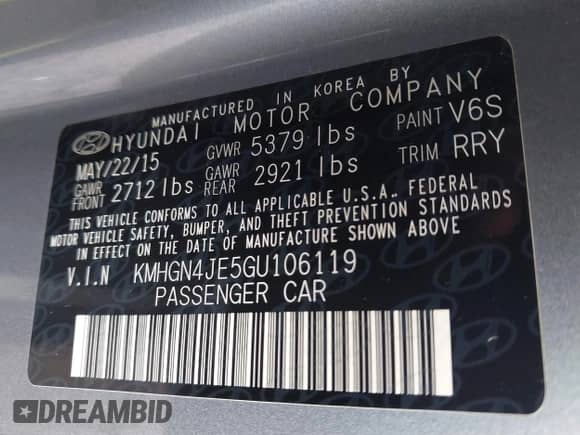 2016 Hyundai Genesis 3.8L с VIN KMHGN4JE5GU106119, выставлен на аукционе IAAI как лот 42502970 с пробегом 56 313 миль миль и . История ставок и продаж доступна на DreamBid. Изображение 9.