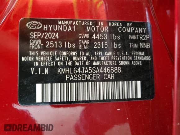 2025 Hyundai Sonata SEL with VIN KMHL64JA5SA446888, listed as a Copart auction lot 61995975 with 20,574 mi miles and Clean title. Bid and sale history available at DreamBid. Image 12.