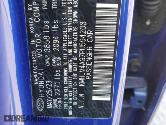 2023 Hyundai Elantra SEL с VIN KMHLM4AG7PU594203, выставлен на аукционе Copart как лот 71847075 с пробегом 24 209 миль миль и Списание • Salvage title. История ставок и продаж доступна на DreamBid. Изображение 13.